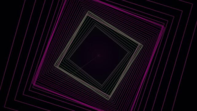 An abstract geometric background composed of layered neon squares fading into the center.