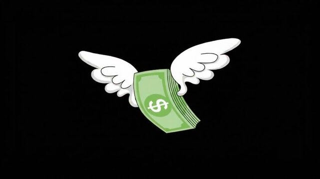 Flying dollar bills with wings cash money vector illustration on black background