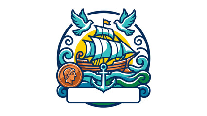 Fototapeta premium Flat vector design of ship and doves symbolizing Cyprus independence celebration