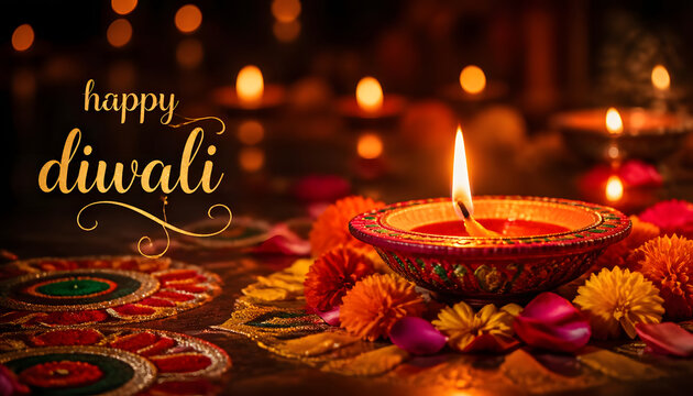  DIwali holiday shiny background with diya lamp