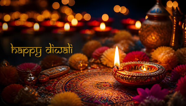  DIwali holiday shiny background with diya lamp