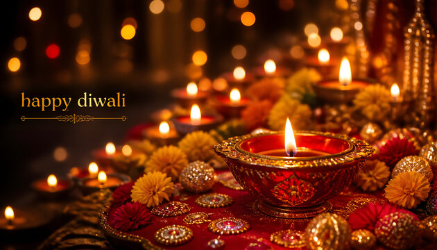  DIwali holiday shiny background with diya lamp