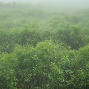 霧の中の笹むら シームレスループ動画背景 1:1 4K
