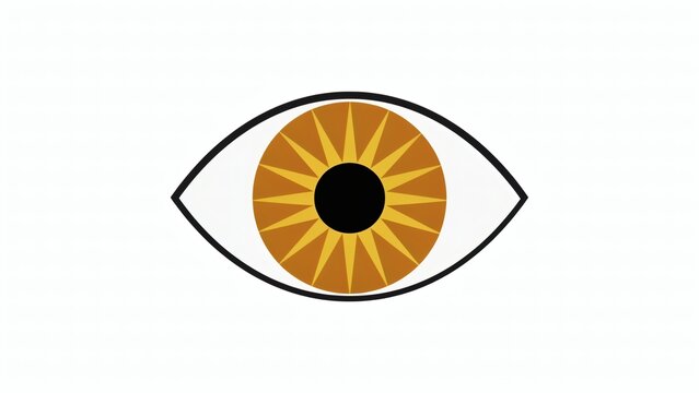 Abstract stylized eye illustration with brown iris and sunburst pattern on a plain white background with minimalist graphic illustration