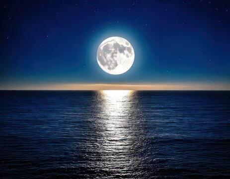 Moonlight Reflected on Calm Ocean Water.