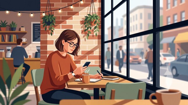 Woman working cafe