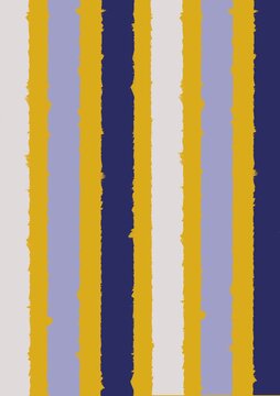 Hand Painted Irregular Stripes in Mustard Yellow Blue and Lavender