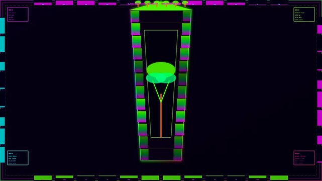 Biophilic architecture visual interface displayed on digital screens featuring vertical garden structural schematics with botanical growth patterns set against a dark grid frame for technical analysis