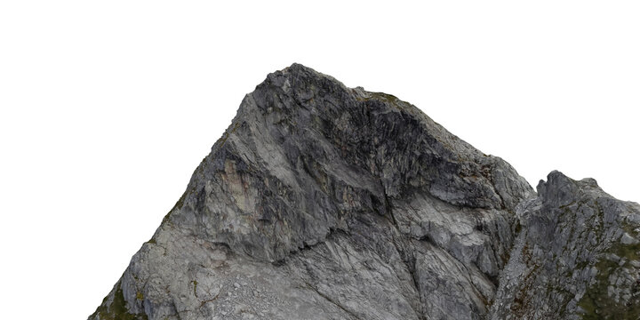 Isolated Rocky Mountain Peak 3D Rendering Cutout With Rugged Cliff and Gray Stone Texture