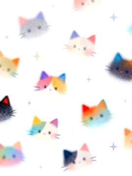 Cute Colorful Cat Heads With Sparkles On White Background