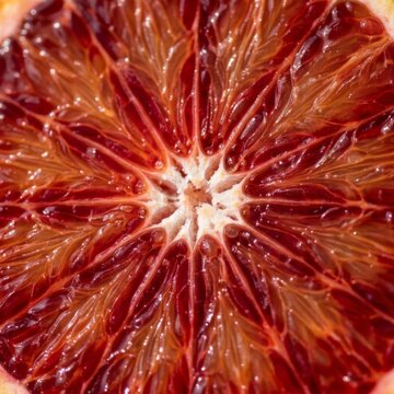 Macro close-up of red blood orange flesh texture with citrus fruit orange slice macro photography