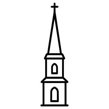 Christian Church Steeple with Cross Line Art Illustration