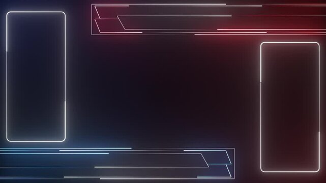 Glowing blue red neon round square banner frame on a gradient background with empty copy space, modern digital border design ideal for highlights, tech, gaming, or futuristic themes, advertisements,