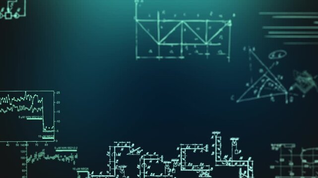 Technical blueprints and scientific data motion graphics background video animation