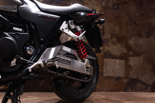Black Honda CB1300 Motorcycle Rear Suspension Detail