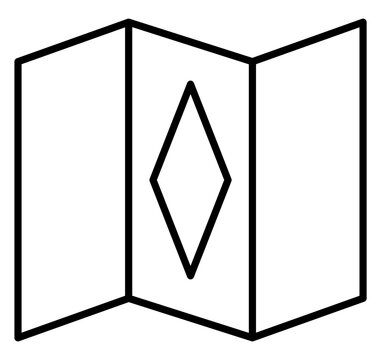 Folded map outline icon with diamond shaped navigation symbol