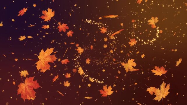 Autumn Gradient Space Background Falling Leaves Seamless Loop