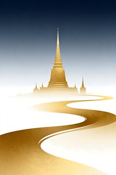 Golden Stupa on Winding Path in Minimalist Design