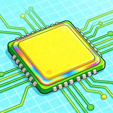 Stylized Computer Processor Chip On Circuit Board