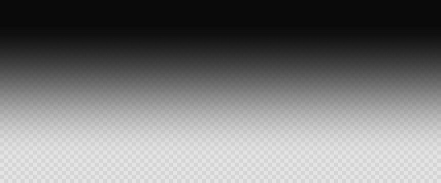 Black gradient fading smoothly into transparency. Horizontal shadow overlay effect perfect for layering and vignette design elements