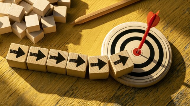 Wooden Blocks Building a Stairway Toward Success and Career Growth Concept