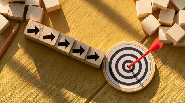 Wooden Blocks Building a Stairway Toward Success and Career Growth Concept