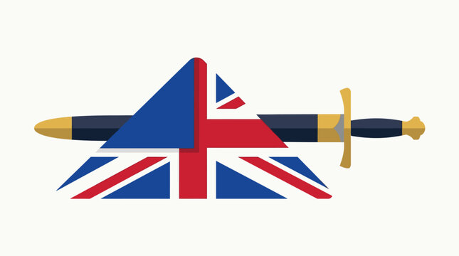 British Union Jack flag triangle with horizontal sword illustration isolated