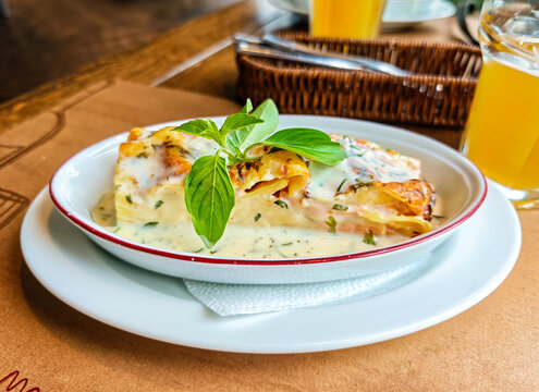 Bianca di Rinato lasagne with smoked salmon.