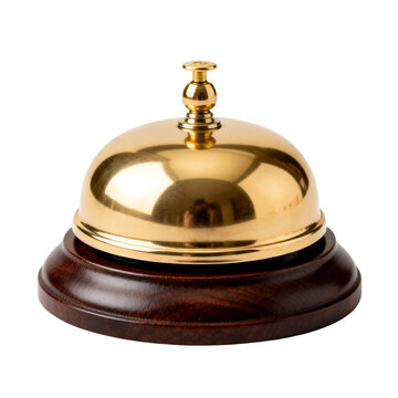 [Transparent Background PNG]Classic Brass Service Bell with Wooden Base for Reception Desk