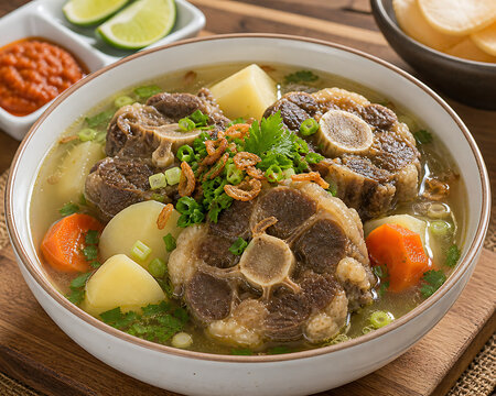 Rich oxtail soup with hearty vegetables and a savory broth. A culinary creation perfect for cold weather and delicious home cooking. A Southeast Asian banquet.