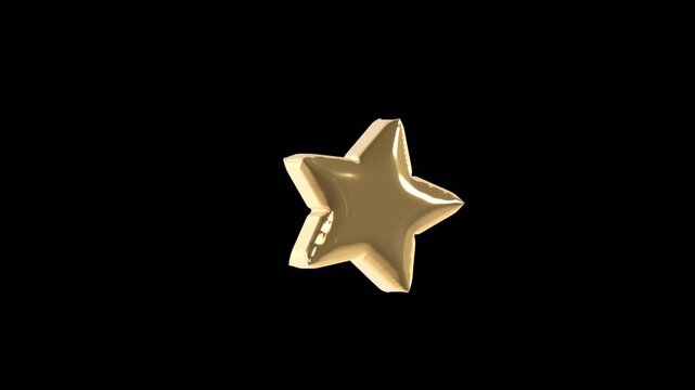 Star Shape Golden Foil Balloon 3D Typography Animation Alpha Channel Seamless Loop 4K