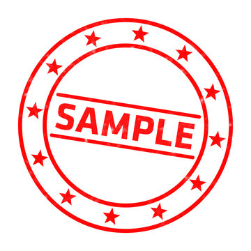 Red sample rubber stamp with circular border and stars on black background isolated on a transparent background