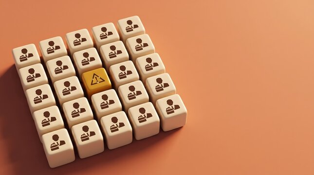 Grid of miniature business blocks with one distinct highlighted unit