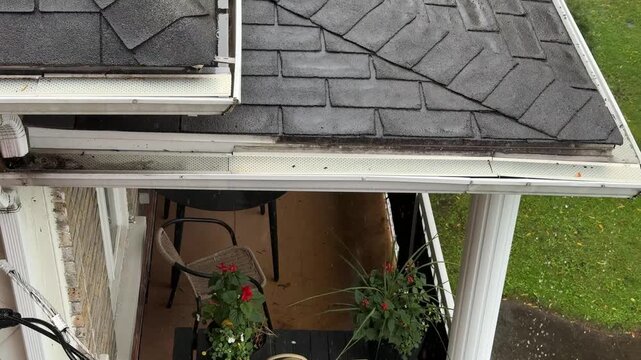 une toiture de bardeaux durant une journ&eacute;e de pluie	