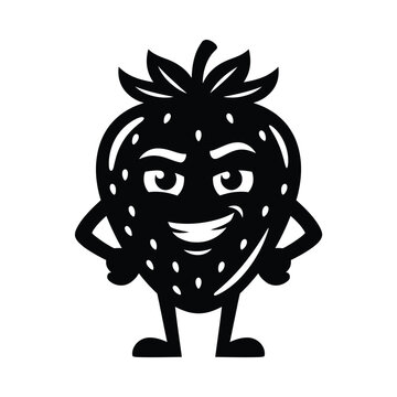 Black and white strawberry character with a smirking expression