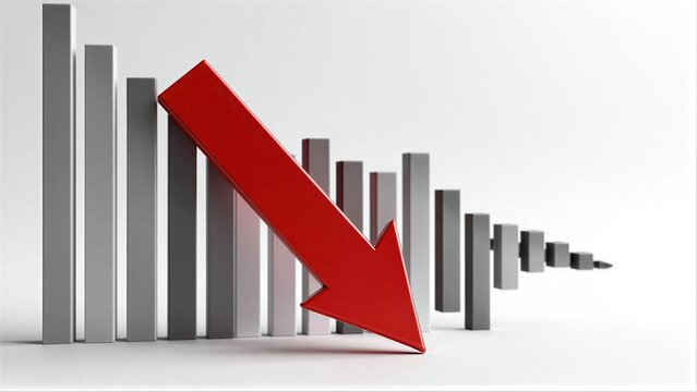 Red arrow points downward through diminishing gray bars, symbolizing decline.