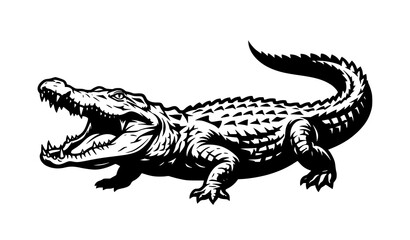 Obraz premium Stylized Crocodile Silhouette with Open Mouth and Sharp Teeth Vector