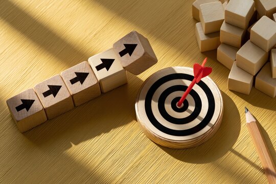Wooden Blocks Building a Stairway Toward Success and Career Growth Concept