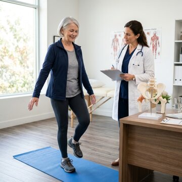 Senior Woman Doing Balance Training with Medical Guidance