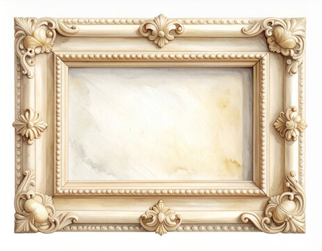 華なアンティーク調の白い木製額縁 シャビーシックな装飾フレーム/Luxury antique white picture frame with ornate baroque carvings