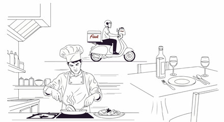Fototapeta premium Chef preparing food in kitchen.