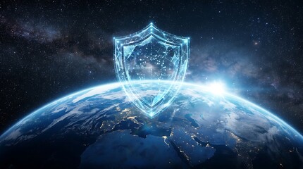 Fototapeta premium Digital shield protecting Earth in space