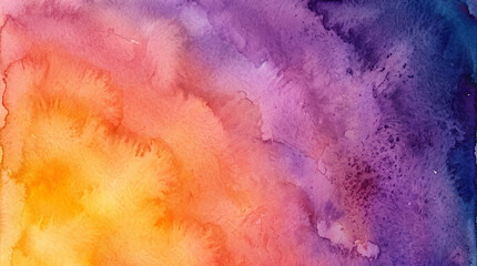 Obraz premium Abstract watercolor background with a vibrant gradient transition from warm yellow and orange to deep purple and blue hues