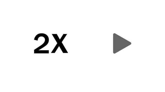 Modern 2X video speed up animation on white background, media player interface motion graphic