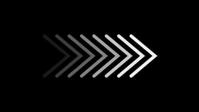 Sleek white chevron arrow sequence motion graphic for video overlay, progress and next step concept video