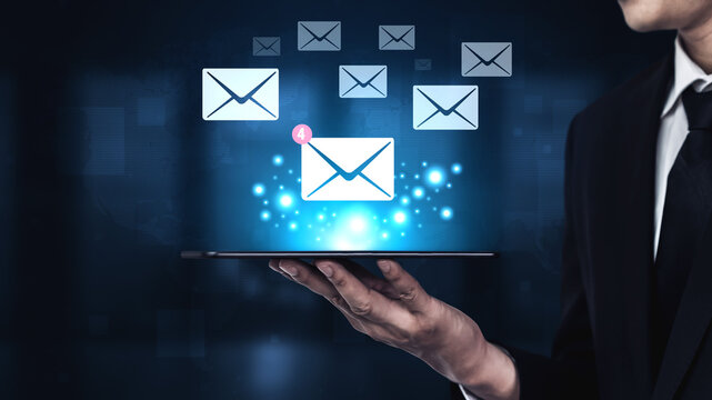 An email inbox with a new message notification alert. A concept of digital communication, correspondence, and unread electronic mail. Motif
