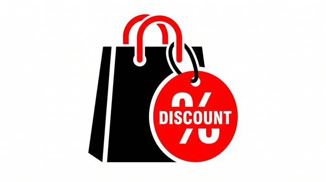 Black shopping bag with a red percent discount tag percent sign price cut