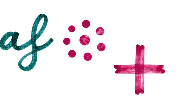Teal script 'af' beside pink dots and a bold plus sign, minimalist design.