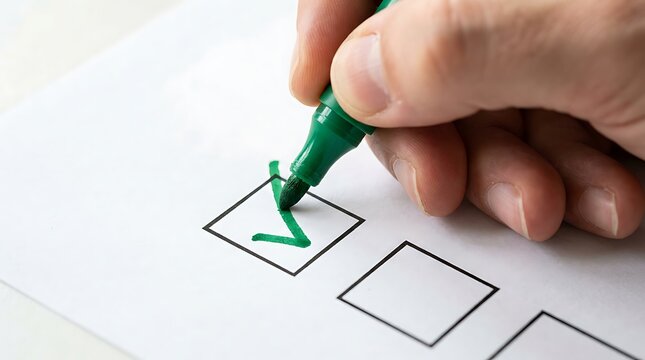 Hand marking check in box with green marker