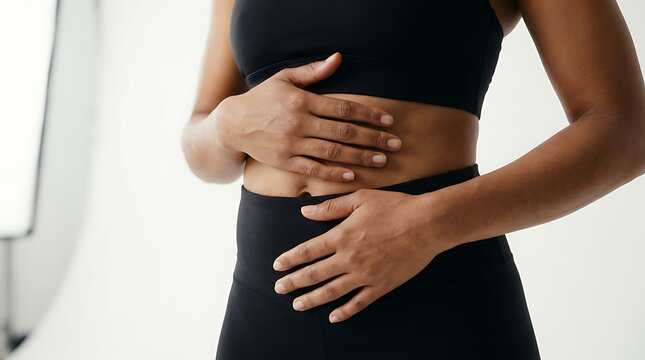 Woman holding abdomen with hands